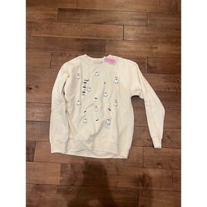 Simply Southern Womens Cream Ghost Bat Halloween Crewneck Sweatshirt XS